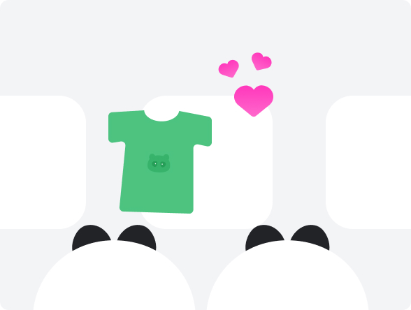 예쁜 티셔츠를 보며 좋아하는 판다마켓 캐릭터들 이미지